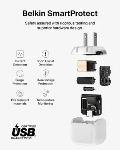 Belkin BoostCharge Compact USB-C Wall Charger for Iphone/Samsung/Google, 20W, White, WCA009DQWH