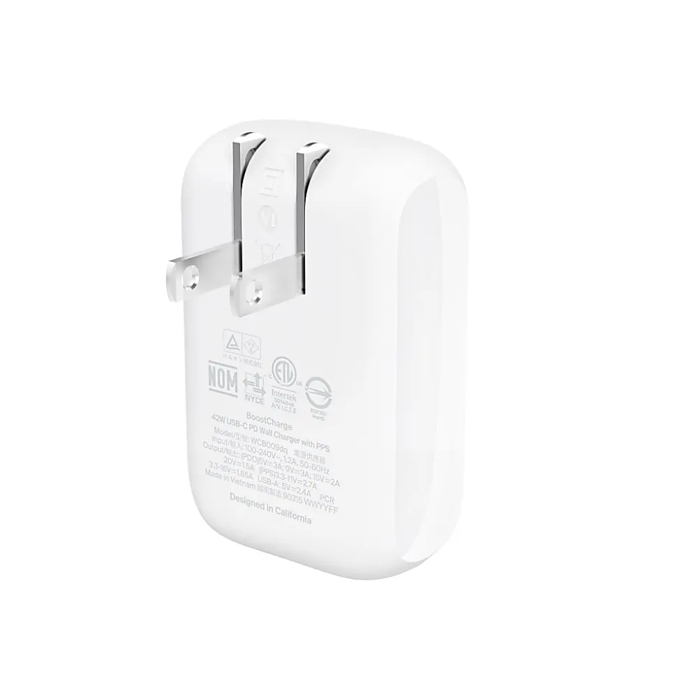 Belkin BoostCharge Dual Wall Charger, For Iphone/Samsung/Google, 42W, White, WCB009dqWH
