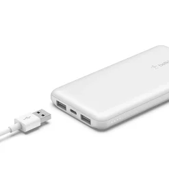 Belkin BoostCharge Power Bank, 10K, For Iphone/Samsung/Google Pixel, White, BPB011BTWH