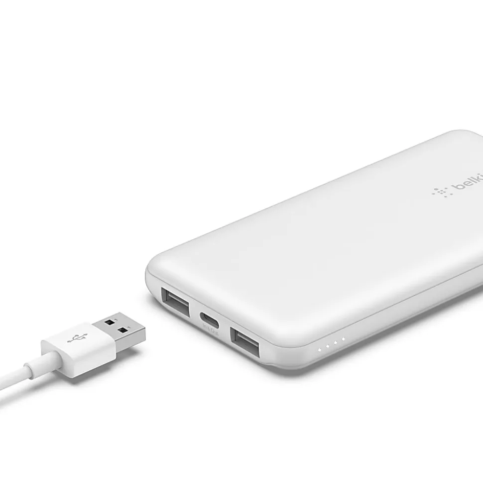 Belkin BoostCharge Power Bank, 10K, For Iphone/Samsung/Google Pixel, White, BPB011BTWH