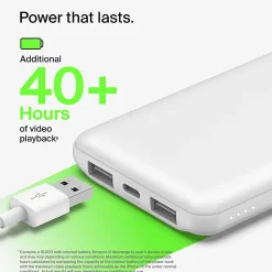 Belkin BoostCharge Power Bank, 10K, For Iphone/Samsung/Google Pixel, White, BPB011BTWH