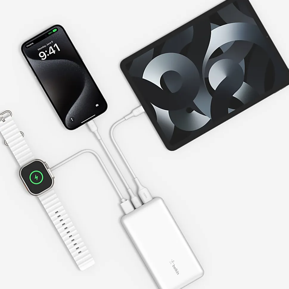 Belkin BoostCharge Power Bank, 10K, For Iphone/Samsung/Google Pixel, White, BPB011BTWH