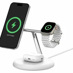 Belkin BoostCharge Pro Cradle - Wireless - iPhone, Apple Watch, AirPods - 3 Slot - Qi2 - Charging Capability - White
