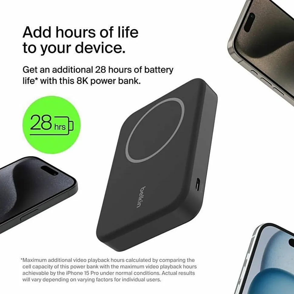 Belkin BoostCharge Pro Power Bank Magnetic Power Bank With Qi2 15W 10K - For Qi2-enabled Device, iPhone, Smartphone - Black