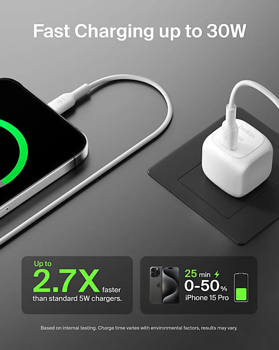 Belkin BoostCharge USB-C Wall Charger For iPhone/Samsung/Google, White