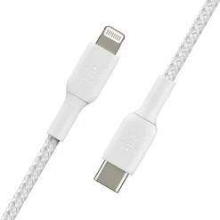 Belkin Braided USB-C to Lightning Cable (2m/6.6ft, White) - 6.60 ft Lightning/USB-C Data Transfer Cable  - CAA004BT2MWH