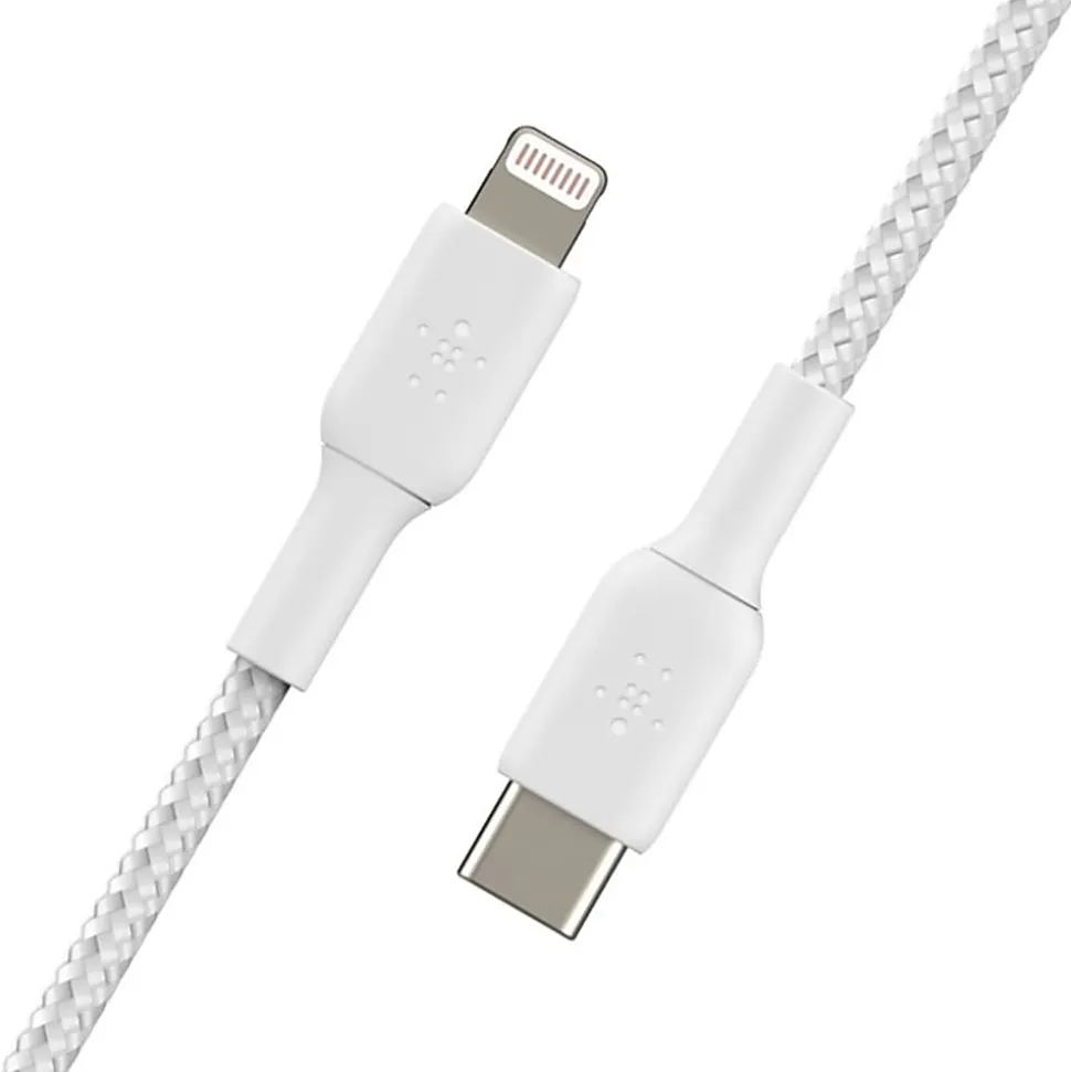 Belkin Braided USB-C to Lightning Cable (2m/6.6ft, White) - 6.60 ft Lightning/USB-C Data Transfer Cable - CAA004BT2MWH