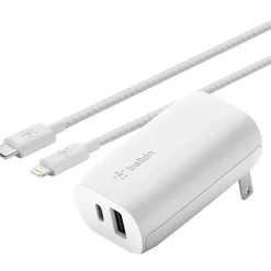 Belkin Braided USB-C to Lightning Cable (2m/6.6ft, White) - 6.60 ft Lightning/USB-C Data Transfer Cable - CAA004BT2MWH