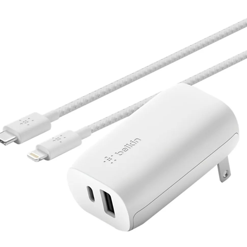 Belkin Braided USB-C to Lightning Cable (2m/6.6ft, White) - 6.60 ft Lightning/USB-C Data Transfer Cable - CAA004BT2MWH