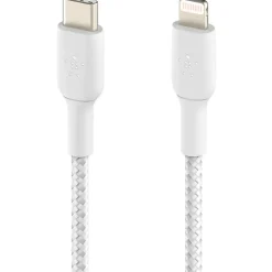 Belkin Braided USB-C to Lightning Cable (2m/6.6ft, White) - 6.60 ft Lightning/USB-C Data Transfer Cable - CAA004BT2MWH