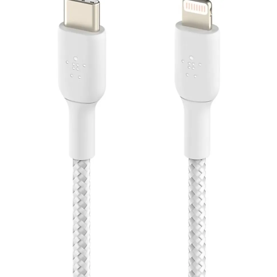 Belkin Braided USB-C to Lightning Cable (2m/6.6ft, White) - 6.60 ft Lightning/USB-C Data Transfer Cable - CAA004BT2MWH