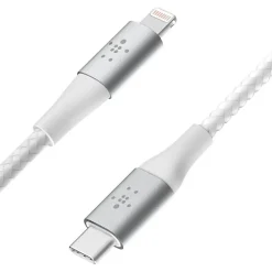 Belkin Braided USB-C to Lightning Cable (2m/6.6ft, White) - 6.60 ft Lightning/USB-C Data Transfer Cable - CAA004BT2MWH
