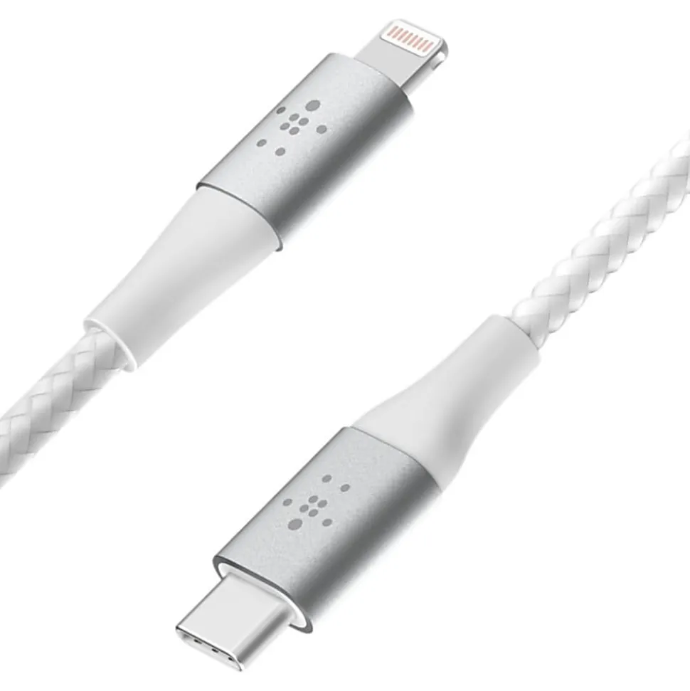 Belkin Braided USB-C to Lightning Cable (2m/6.6ft, White) - 6.60 ft Lightning/USB-C Data Transfer Cable - CAA004BT2MWH