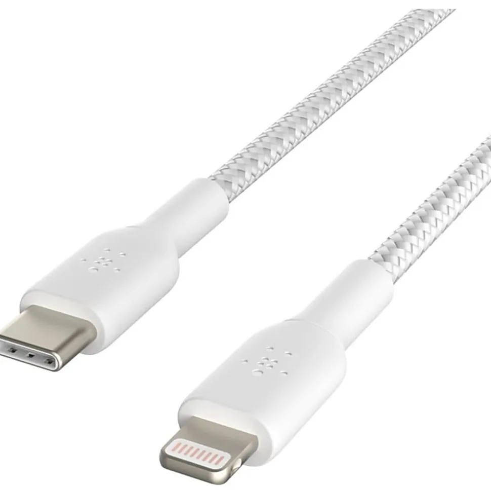Belkin Braided USB-C to Lightning Cable (2m/6.6ft, White) - 6.60 ft Lightning/USB-C Data Transfer Cable - CAA004BT2MWH