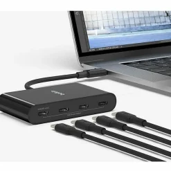 Belkin Connect USB-C 4-Port Hub, Adapter Dongle, 4xUSB-C Ports & 100W PD Max 10Gbps Data Transfer Mac/Chromebook - AVC018BTBK