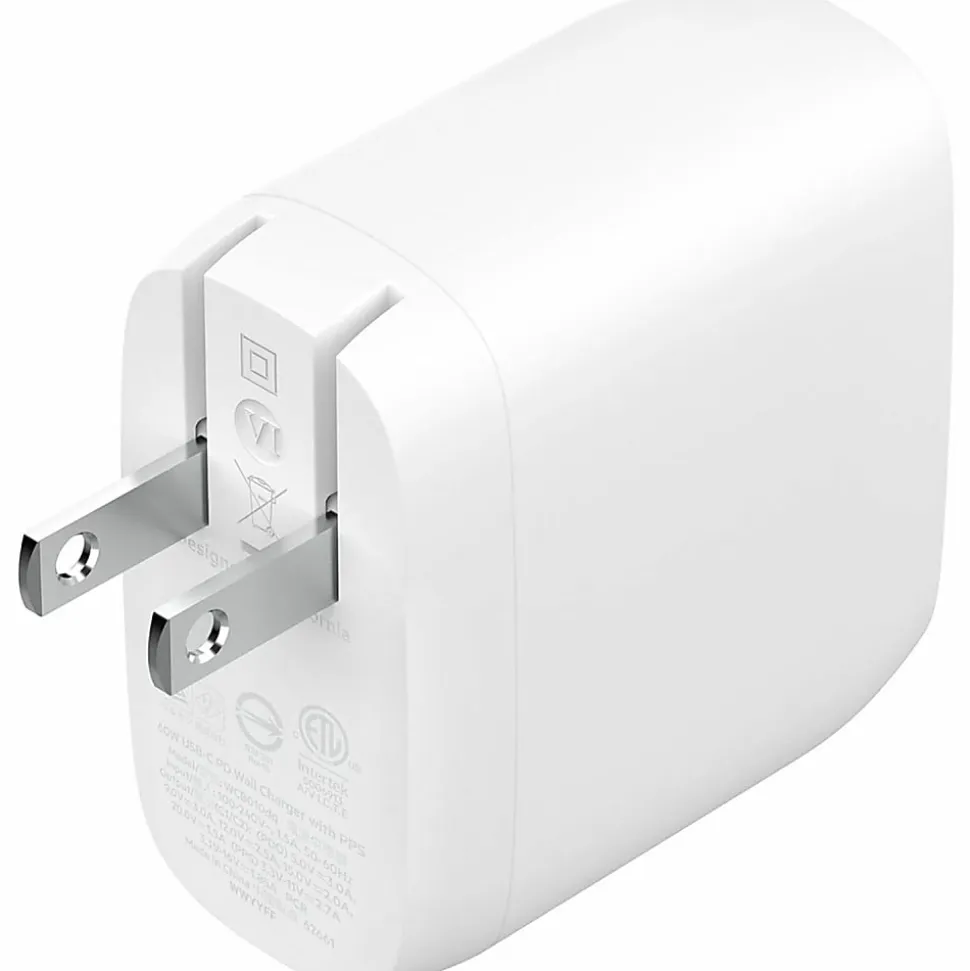 Belkin Dual USB-C Wall Charger w/PPS 60W for Apple iPhone, Galaxy, Google - Compatible w/USB-C to Lightning & US - WCB010DQWH