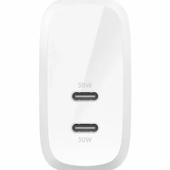 Belkin Dual USB-C Wall Charger w/PPS 60W for Apple iPhone, Galaxy, Google - Compatible w/USB-C to Lightning & US - WCB010DQWH
