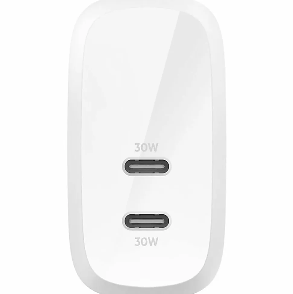 Belkin Dual USB-C Wall Charger w/PPS 60W for Apple iPhone, Galaxy, Google - Compatible w/USB-C to Lightning & US - WCB010DQWH