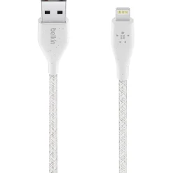 Belkin® DuraTek Plus Lightning To USB-A Cable With Strap, 4', White, F8J236BT04-WHT