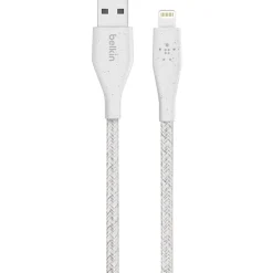 Belkin® DuraTek Plus Lightning To USB-A Cable With Strap, 4', White, F8J236BT04-WHT