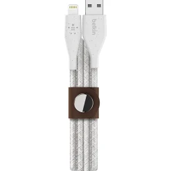 Belkin® DuraTek Plus Lightning To USB-A Cable With Strap, 4', White, F8J236BT04-WHT