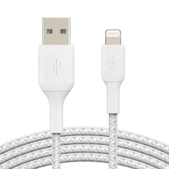 Belkin® Lightning-To-USB-A Braided Cable, 3.3 ft/1M White