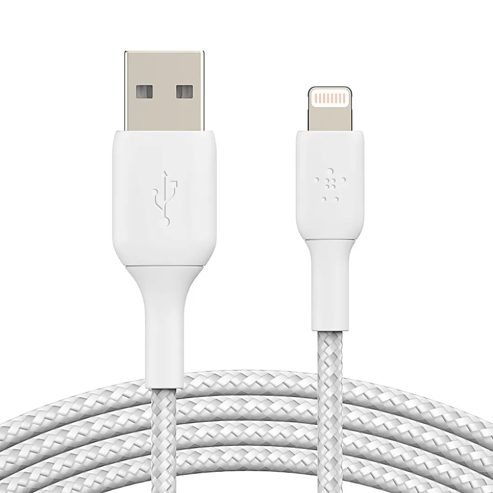 Belkin® Lightning-To-USB-A Braided Cable, 3.3 ft/1M White