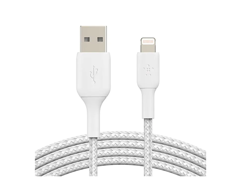 Belkin® Lightning-To-USB-A Braided Cable, 3.3 ft/1M White
