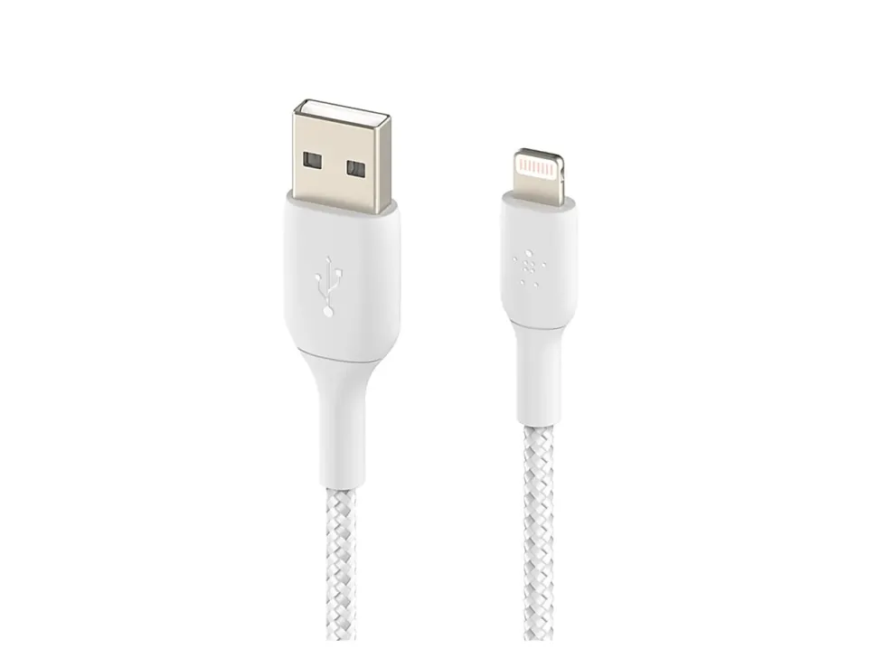 Belkin® Lightning-To-USB-A Braided Cable, 3.3 ft/1M White