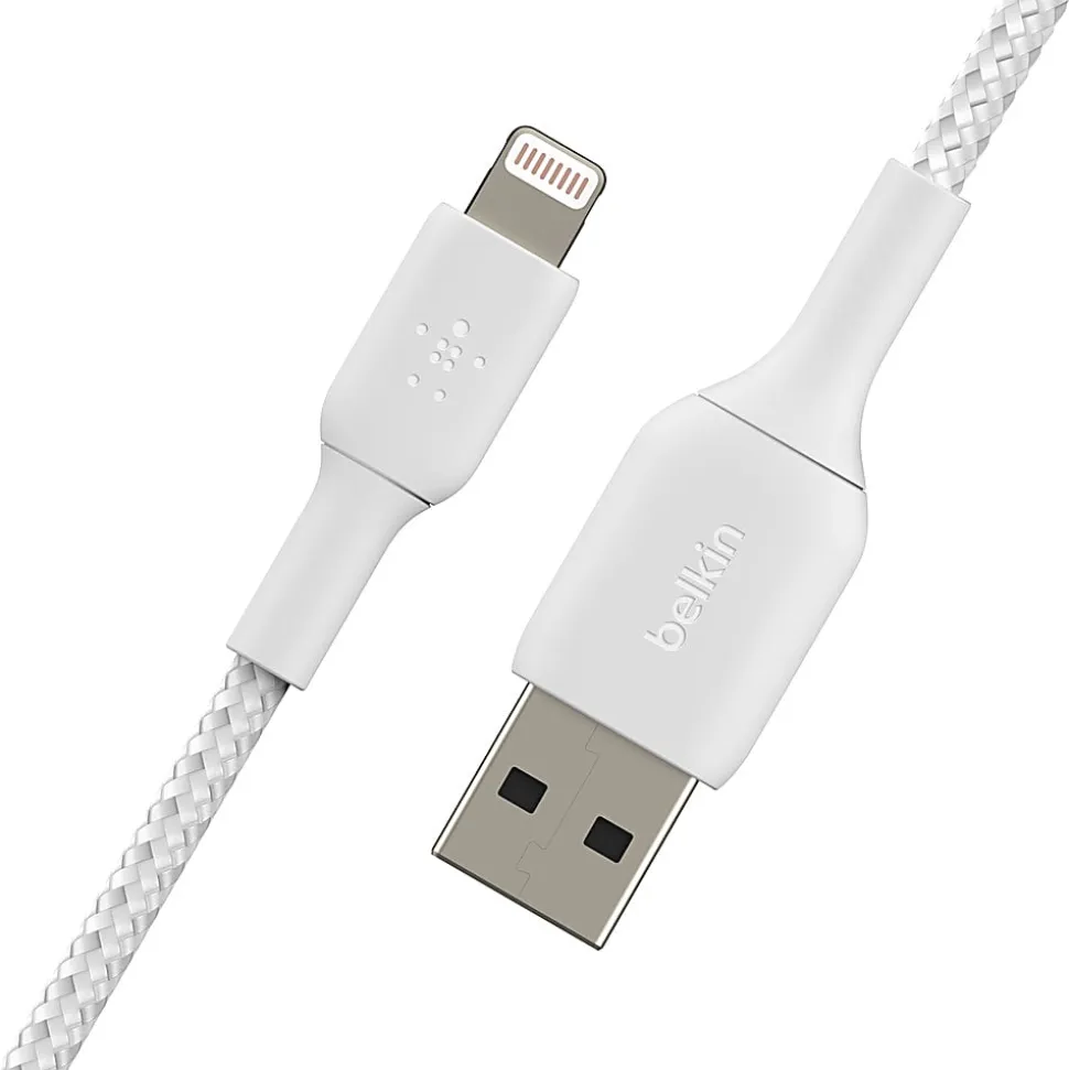 Belkin® Lightning-To-USB-A Braided Cable, 3.3 ft/1M White