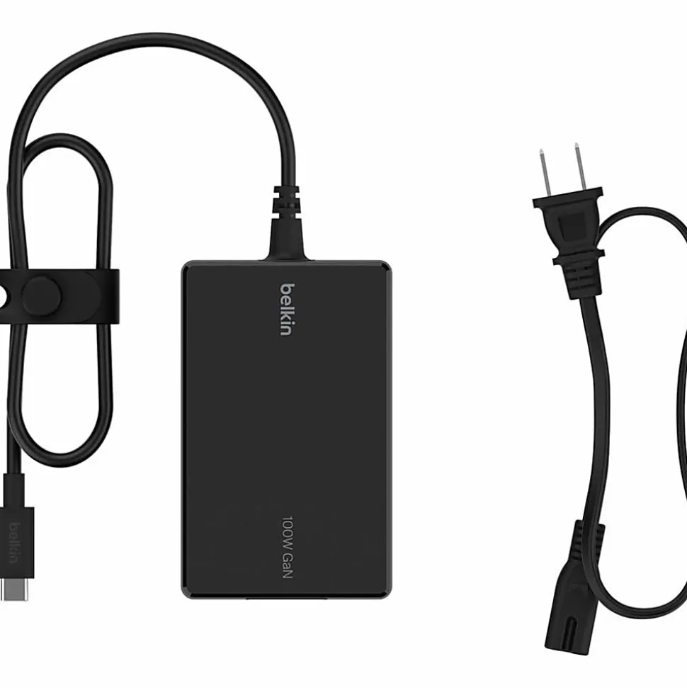 Belkin Portable USB-C Core GaN Power Adapter - 100W - w/ 8ft Power Cable - Laptop Charger - Black - 100 W - 8 ft Cable - Black