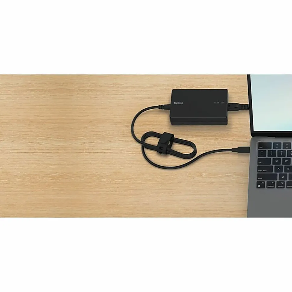 Belkin Portable USB-C Core GaN Power Adapter - 100W - w/ 8ft Power Cable - Laptop Charger - Black - 100 W - 8 ft Cable - Black