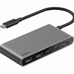 Belkin 5-Port USB-C Hub, USB-C to 2xUSB-A, 2xUSB-C, 1x4K HDMI, Docking Station, Black, AVC022FQSGY