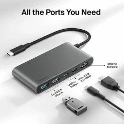 Belkin 5-Port USB-C Hub, USB-C to 2xUSB-A, 2xUSB-C, 1x4K HDMI, Docking Station, Black, AVC022FQSGY