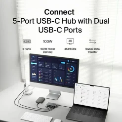 Belkin 5-Port USB-C Hub, USB-C to 2xUSB-A, 2xUSB-C, 1x4K HDMI, Docking Station, Black, AVC022FQSGY