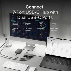 Belkin 7-Port USB-C Hub, USB-C to, 2xUSB-A, 2xUSB-C, 1x4K HDMI, 1xSD + 1xMicroSD Reader, Black, AVC023FQSGY
