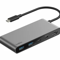 Belkin 7-Port USB-C Hub, USB-C to, 2xUSB-A, 2xUSB-C, 1x4K HDMI, 1xSD + 1xMicroSD Reader, Black, AVC023FQSGY