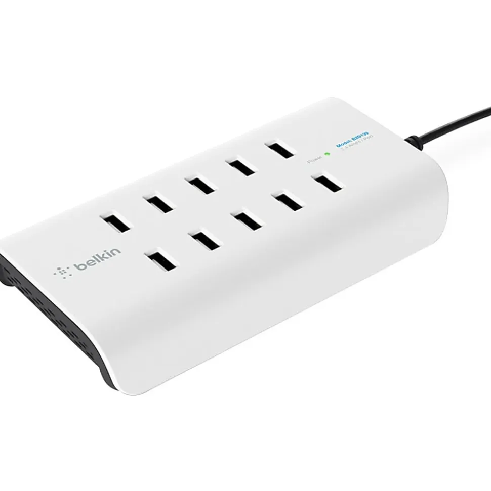 Belkin RockStar 10-Port USB Charging Station - 120 W - 120 V AC, 230 V AC Input - 5 V DC Output - 2.40 A - 1