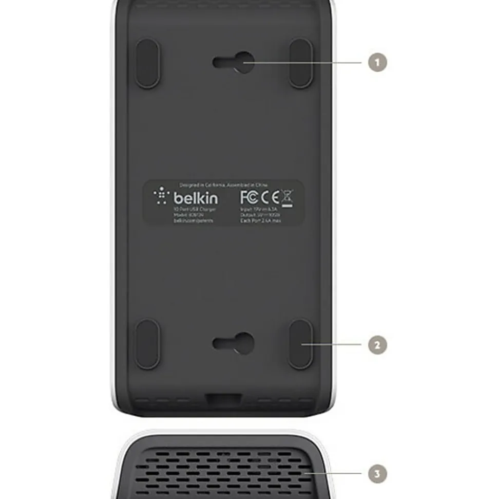 Belkin RockStar 10-Port USB Charging Station - 120 W - 120 V AC, 230 V AC Input - 5 V DC Output - 2.40 A - 1