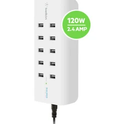 Belkin RockStar 10-Port USB Charging Station - 120 W - 120 V AC, 230 V AC Input - 5 V DC Output - 2.40 A - 1