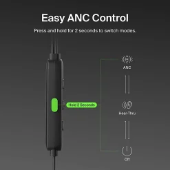 Belkin SoundForm ANC Wired Earbuds (USB-C) - Stereo - USB Type C - Wired - Earbud - Binaural - In-ear - Black
