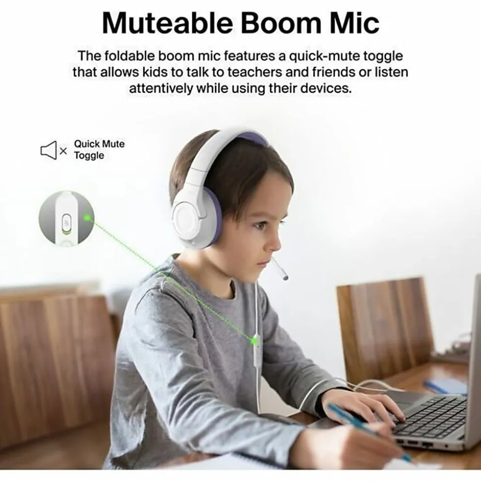 Belkin SoundForm Inspire Wired Over-Ear Headset for Kids, Lavender/White