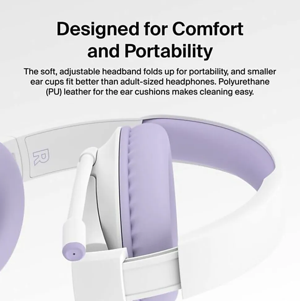 Belkin SoundForm Inspire Wired Over-Ear Headset for Kids, Lavender/White