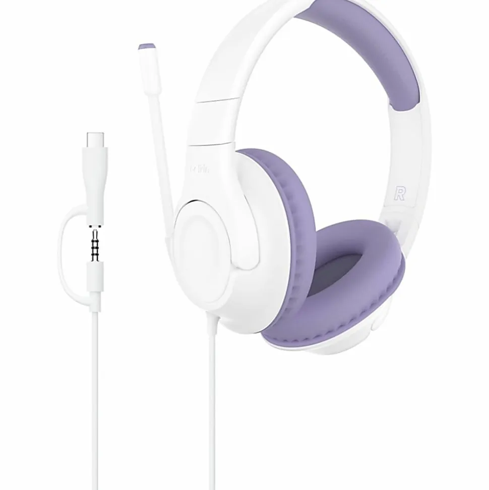 Belkin SoundForm Inspire Wired Over-Ear Headset for Kids, Lavender/White