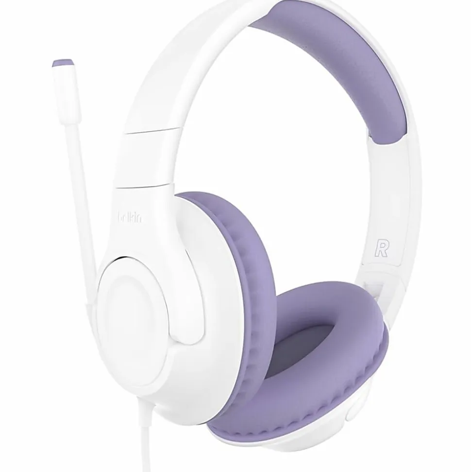 Belkin SoundForm Inspire Wired Over-Ear Headset for Kids, Lavender/White