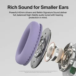 Belkin SoundForm Inspire Wired Over-Ear Headset for Kids, Lavender/White