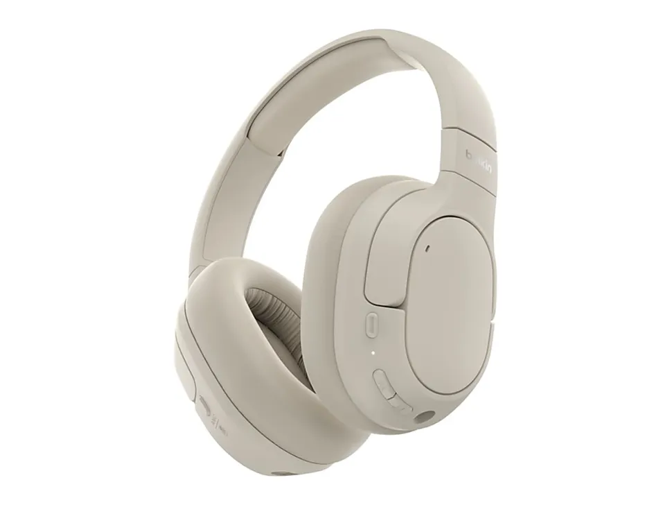 Belkin SoundForm Isolate Noise Cancelling Over-Ear Headphones, USB Type C, Mini-Phone (3.5mm), Wired/Wireless, Binaural, Circumaural, Sand