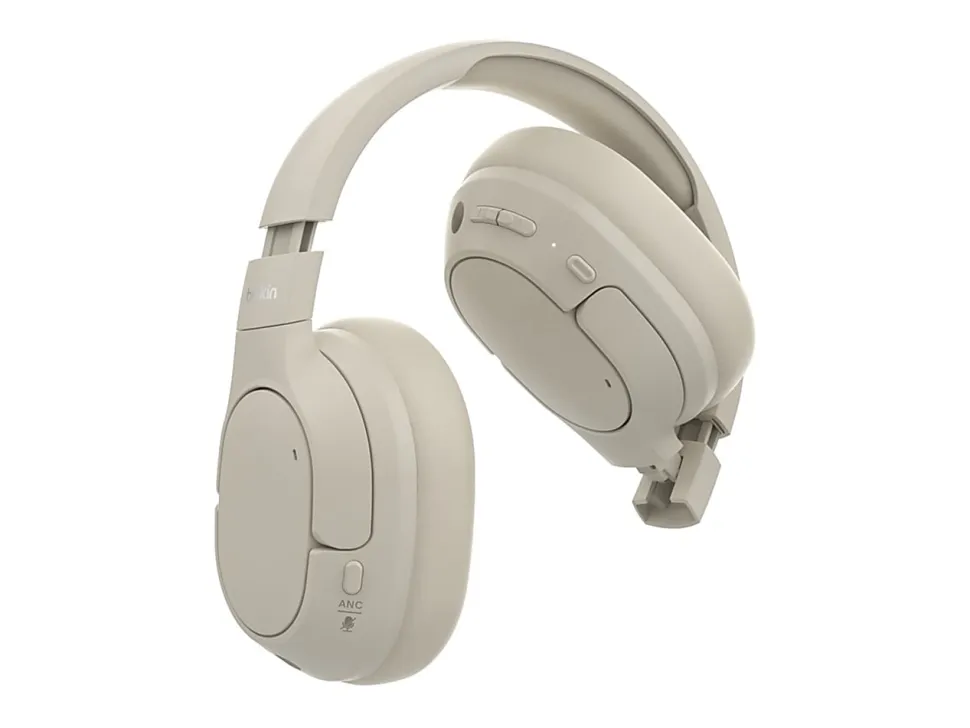 Belkin SoundForm Isolate Noise Cancelling Over-Ear Headphones, USB Type C, Mini-Phone (3.5mm), Wired/Wireless, Binaural, Circumaural, Sand