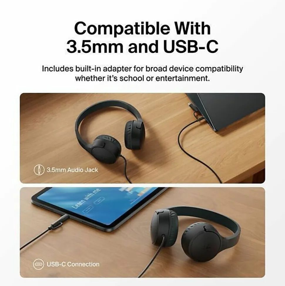 Belkin SoundForm Mini Wired On-Ear Headphones for Kids, Black