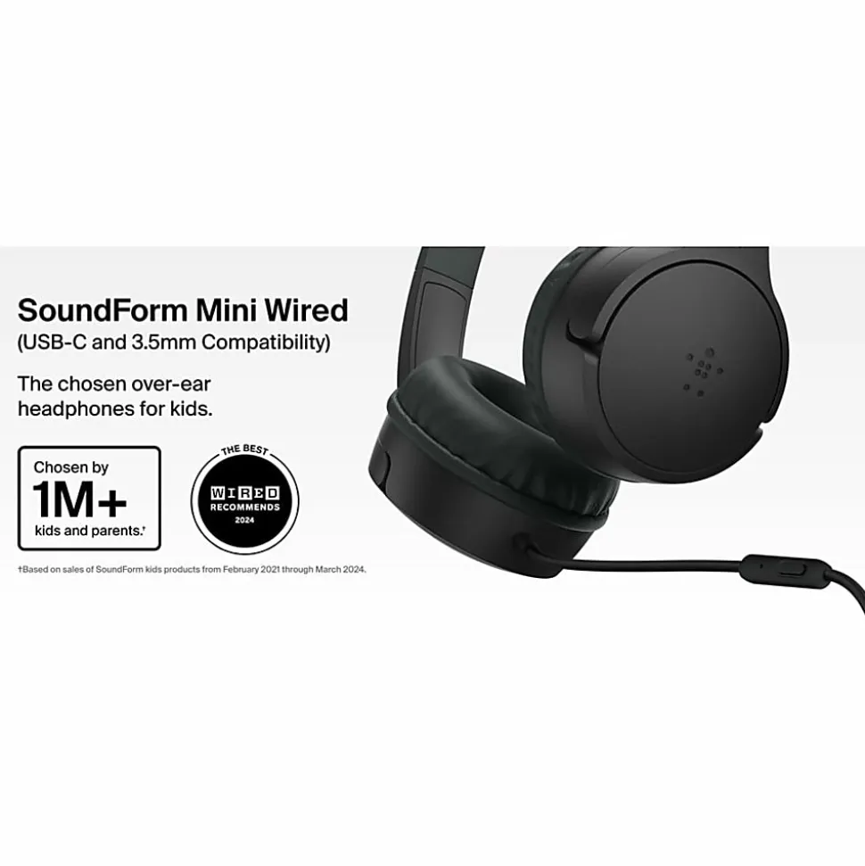 Belkin SoundForm Mini Wired On-Ear Headphones for Kids, Black